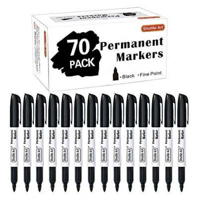 Image of Shuttle Art 70 Pack Black Permanent Markers, Fine Point Marker Pens Set Perfect on Plastic, Wood, Stone, Metal and Glass for Doodling, Writing, Marking, Office School Supplies