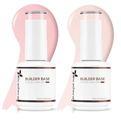 Image of Nicedeco Hema free 8 in 1 Builder Base Strengthening Gel, 2x15ml UV/LED Clear Building Nail Gel a Bottle for Hard Strong Nails Tips &amp; Extensions, Polish Repair Strengthen