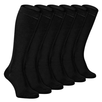 Image of 6 Pair Multipack Ladies Long Bamboo Socks Sock Snob Womens Breathable Plain/Patterned Knee High (4 7, Black)