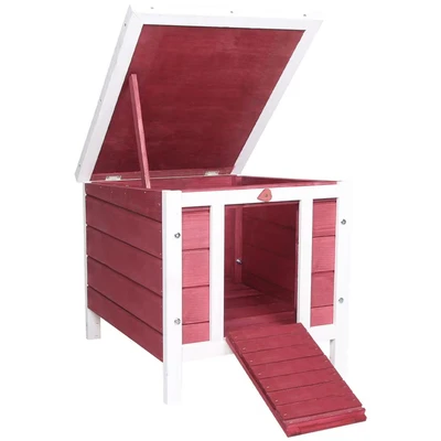 Image of PawHut Wooden Rabbit Hutch Outdoor, Guinea Pig Hutch, Hideaway, Cat House, Bunny Cage Small Animal House 51 x 42 43 cm, Red