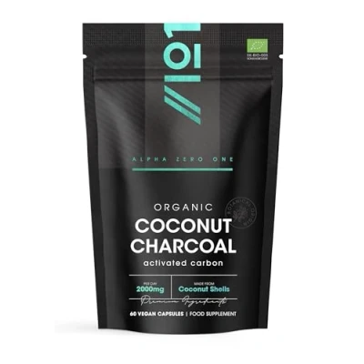 Image of Activated Coconut Charcoal 1000mg 60 Capsules Made from Thai Shells for Bloating &amp; Gas, Digestion Flatulence Natural Relief (20 Day Supply) by Alpha01