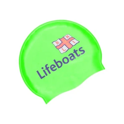 Image of RNLI x Zoggs Silicone Swim Cap, Comfortable Adult Swimming Hat, Non Slip lining Shaped Chlorine Beating Cap Green (One Size)