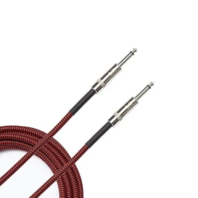 Image of D’Addario Accessories Custom Series Braided Guitar Cable Instrument with Nickel Plated ¼ Inch Ends Protects Cord Against Cuts, Kinking 20 feet Red