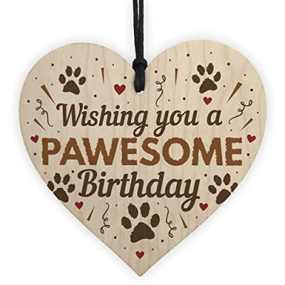 Image of RED OCEAN Funny Birthday Gift Card For Mum Dad Sister Brother Wooden Heart From Dog Cat Pet Sign