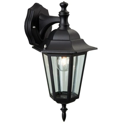 Image of 1 Light Outdoor 6 Panel Lantern Downlight Black IP43, E27