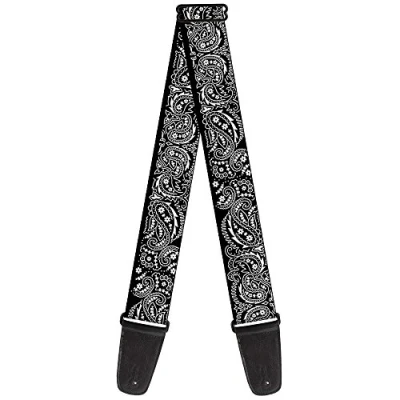 Image of Buckle Down Guitar Strap Floral Paisley2 Black White 2 Inches Wide (GS W30679)