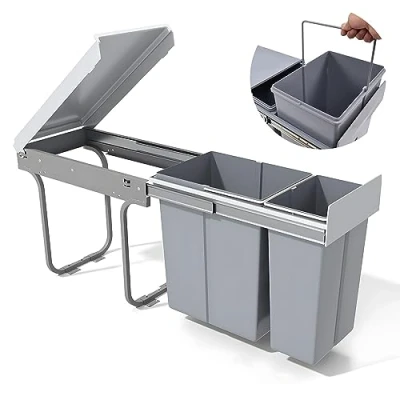 Image of Nisorpa Pull Out Bin Under Sink 30 L (10L + 20 L) for Kitchen, Cupboard 300mm Cabinet, Counter Recycling and Waste Trash Can Inside Cupboard, Grey