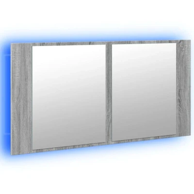 Image of vidaXL LED Bathroom Mirror Cabinet, Wall Cabinet for Washroom, Mirrored with Lights, Modern Style Grey Sonoma Acrylic