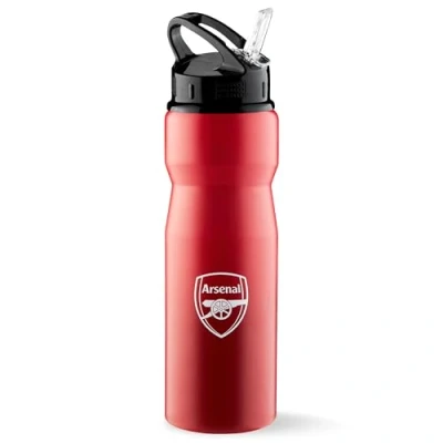 Image of Arsenal F.C. Water Bottle with Straw Metal for Football Fans Sports Work School Gym Gifts Men