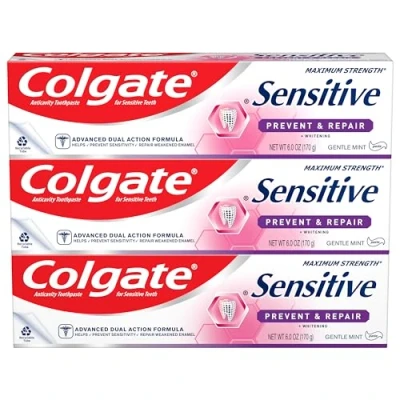 Image of Colgate Sensitive Toothpaste, Prevent and Repair Paste Formula (6 Ounce, 3 Count)