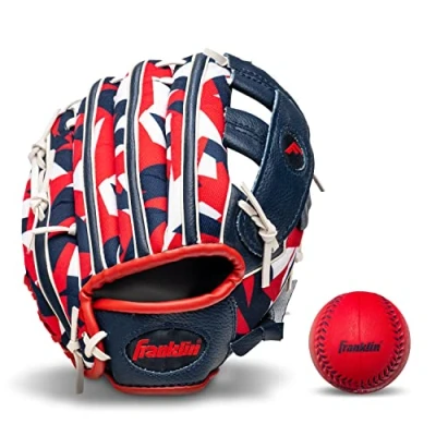 Image of Franklin Sports 22848 9.5&quot; RTP Performance Digi Teeball Glove and Ball Combo Navy/Red Right Handed Thrower