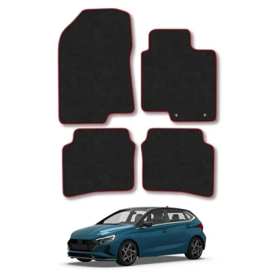 Image of Car Mats Compatible with Hyundai I20 (2020 ) Tailored Fit Red Carpet Floor Set Accessory Custom 4 Pieces Anti Slip Backing &amp; Binding Trim Edge