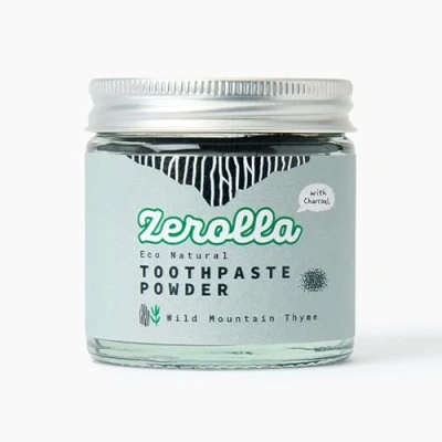 Image of Zerolla Eco Natural Whitening Toothpaste Powder 60ml Wild Mountain Thyme with Activated Charcoal Fluoride Free &amp; SLS