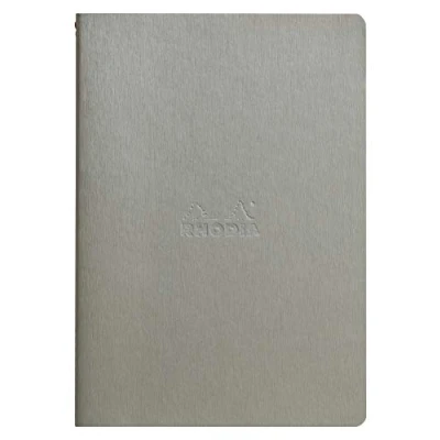 Image of RHODIA 116401C Soft Notebook with Silver Textile Stitching A5 Lined 64 pages Ivory Clairefontaine Paper 90 g/m Faux Leather Cover Rhodiarama Collection