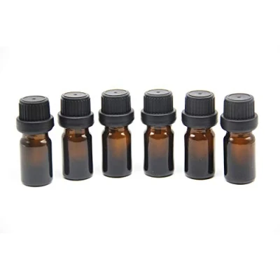 Image of YIZHAO Essential Oil 5ml Brown Sample Glass Bottle, Samll Vials Empty for Diffuser,Massage,Beauty Mix,Lab bottle with [Orifice Reducers] 12 Pcs