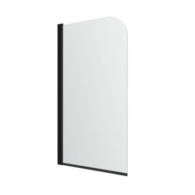 Image of Iflo Hinged Bath Screen With R200 Curved Top Matt Black Finish 6mm Glass