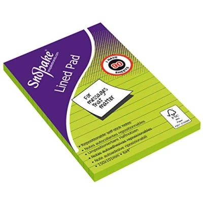 Image of Snopake Sticky Note Lined Pad [90 Sheets] 150 x 101 mm Neon Green [Pack of 1] Ref: 15842