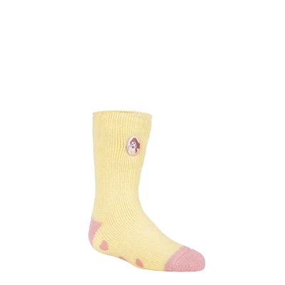 Image of Kids 1 Pair SOCKSHOP Heat Holders Disney Beauty and the Beast Slipper Socks Yellow 9 12