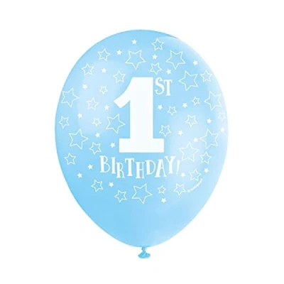 Image of 1st Birthday Blue Latex Balloons (30cm) Pack of 5 Festive &amp; Fun Party Decorations