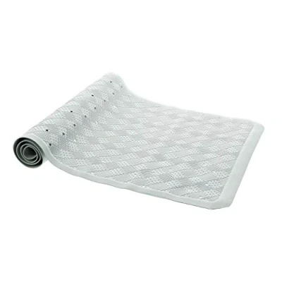 Image of Anti Fungal Non Slip Shower or Bath Mat with Suction Cups and Drainage Holes, Resistant Tread, Made From Rubber Vinyl Mat, Off White