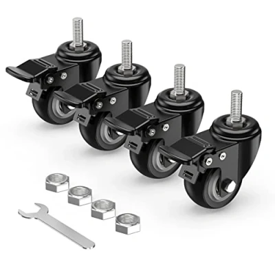 Image of HOLKIE Castor Wheels with Brakes Stem Castors Set of 4 Heavy Duty, M12 x 15mm Threaded Caster Locking Swivel Trolley Furniture Casters Black