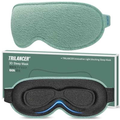 Image of 2024 Innovative Sleep Mask for Men and Women, Trilancer 3D 100% Light Blocking Design, Comfortable Eye mask, Blackout Blindfold Sleeping, Nap, Meditation, Travel (Lake Green)