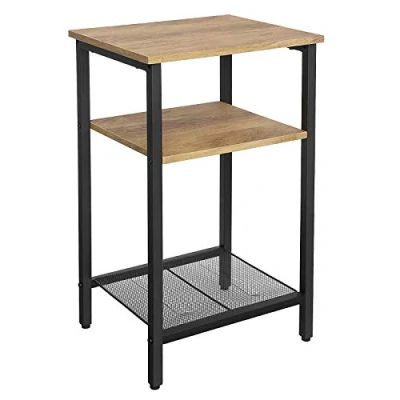 Image of VASAGLE End, Side Table and Nightstand with 3 Shelves, Heavy Duty Steel Frame, Living Room Bedroom, Easy Assembly, Honey Brown Black LET201B05, Large