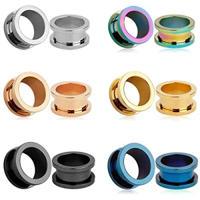 Image of TBOSEN Set of 12 pcs Stainless Steel Ear Plugs Large Alloy Gauges Stretching Screw Fit Tunnels Gauge 6mm 25mm