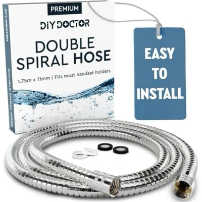 Image of DIY Doctor Universal Shower Hose 1.75m x 11mm Extra Long Flexible Longer Than 1.5m Pipe Stainless Steel with 4 Washers Anti Kink
