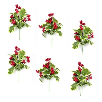 Image of M2cbridge Pack of 6 Christmas Red Berries Artificial Holiday Floral Picks Ornaments