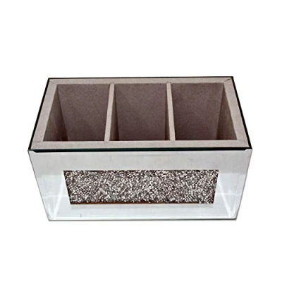 Image of Silver Mirror Make Up Box Sparkle Ornament Bling Crushed Diamond Gift Crystallized Mirrored Beauty box, Accessory Handmade Craft Wedding Anniversary, Birthday Present, Home Decor