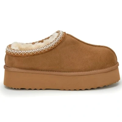 Image of Polar Women s Platform Slippers Faux Suede with Sheepskin, Flexible Waterproof Anti Slip Rubber Soles, Aztec Fur Lined Ons, Winter Ladies Walking Shoes for Indoor &amp; Outdoor Chestnut UK 5