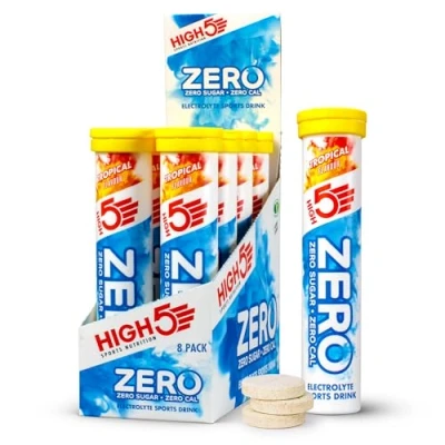 Image of HIGH5 ZERO Electrolyte Tablets Hydration Enhanced with Vitamin C 0 Calories &amp; Sugar Free Boost Hydration, Performance Wellness Tropical, 160 (20x, Pack of 8)