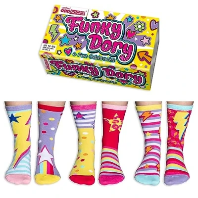 Image of United Oddsocks Funky Dory Box 6 For Girls UK 12 5.5 EUR 30.5 38.5