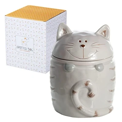 Image of SPOTTED DOG GIFT COMPANY Ceramic Storage Jar with Lid, Kitchen Canister for Food, Tea Coffee Sugar Treats, Cute Novelty Cat Themed Accessories, Gifts Women Men (500ml, Mink Grey)