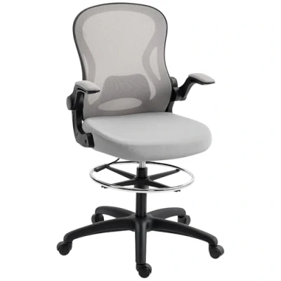 Image of Draughtsman Chair Mesh w/ Adjustable Footrest Ring, Grey Vinsetto