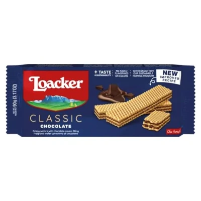 Image of Loacker Wafers, Chocolate Flavour Wafer Biscuits, Classic Italian All Natural Ingredients, Light Snack,90 g (Pack of 1)