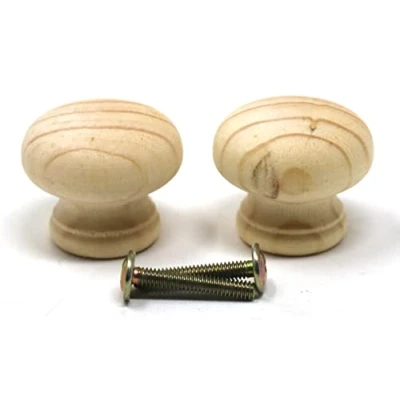 Image of fiXte Natural Wood Cupboard Cabinet Door Knob Pine Wooden Unlacquered Handle 35mm (1 3/8&quot;) (Pack of 2)