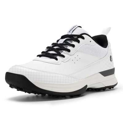 Image of FitVille Men&#039;s Waterproof Golf Shoes Extra Wide Fit Professional Spiked Non Slip Outdoor Casual Trainers White Black