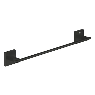Image of GROHE Start Cube QuickFix Towel Rail Bathroom Wall Mounted Holder (Metal, Concealed Fastening, Including Screws and Dowels), Size 450mm, Easy to Fit QuickGlue, Matt Black, 409872430