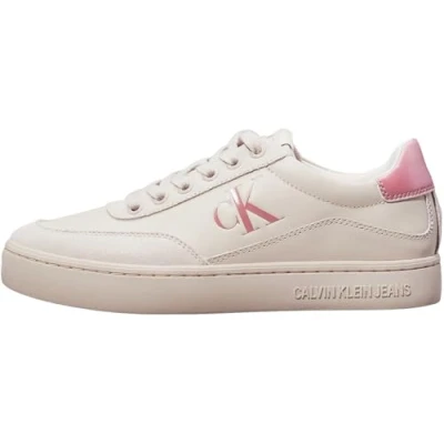 Image of Calvin Klein Jeans Classic Cupsole Trainers, Women&#039;s, Size: 6.5, Eggshell/dusty rose leather and imitation