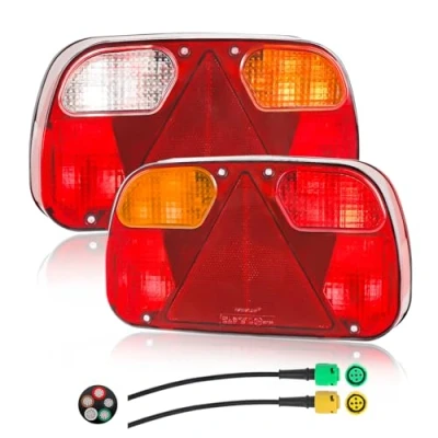 Image of Yuanjoy 2 Pack 12V Trailer Rear Lights with 5 pin Bayonet Plug, E Mark Approved Universal Truck Tail Light (Left+Right)