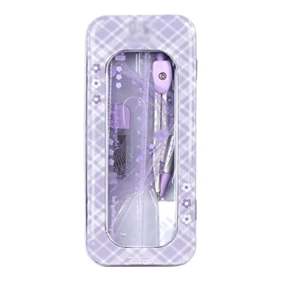 Image of Millya 8PCS Students Compass Set with Protractor Rulers Math Geometry Drawing School Supplies (F Purple)