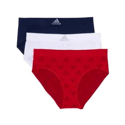 Image of adidas Women&#039;s Seamless Brief Panties 3 Pack, Vivid Red W. Logo Jacq/White/Night Indigo, M