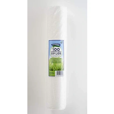 Image of Caterpack Enviro Range Sip Lid, Made from Plant Based PLA, 100% Biodegradable and compostable, (12/16OZ) 100 Pack