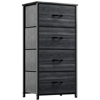 Image of YITAHOME Chest of Drawer With 4 Drawers for Bedroom Fabric Dresser Storage Handles Metal Frame Living Room, Hallway, Nursery, Charcoal Black Wood Grain