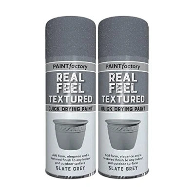Image of Classic Signature 2 x Real Feel Textured Grey Spray Paint 400ml Quick Drying, Decorative Effect Aerosol Can for Wood Metal