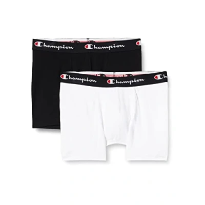 Image of Champion Men&#039;s Core Trunk X2 Boxer Briefs, Multicolor (White/Black), S (Pack of 2)