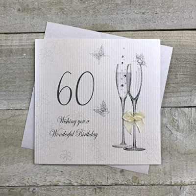 Image of White Cotton Cards BDF60 Wishing You a Wonderful 60th Birthday Handmade Card Champagne Glasses,