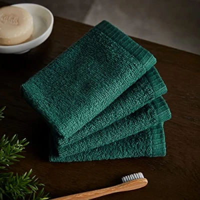 Image of Catherine Lansfield Quick Dry Cotton 4 Pack Face Cloth Forest Green